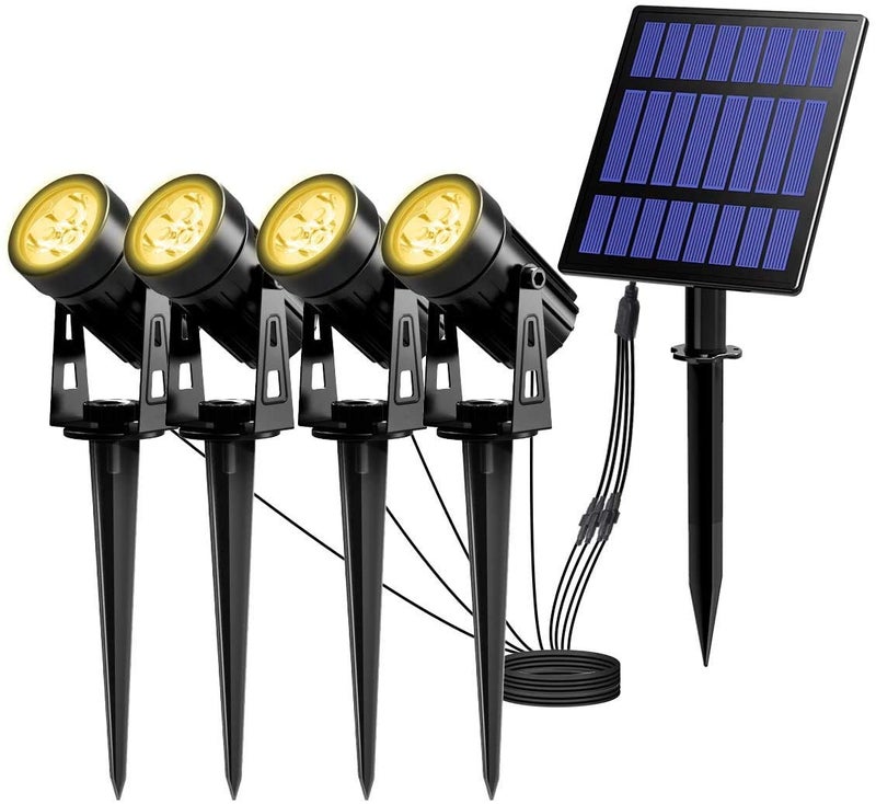 T-SUN Solar Spotlights, 4-in-1 Solar Landscape Spot Lights Outdoor Waterproof Auto ON/Off 5W Separate Solar Panel LED Lights, Solar Lights for Garden, Yard, Driveway, Pool Area(Warm White-3000K) - Image 1